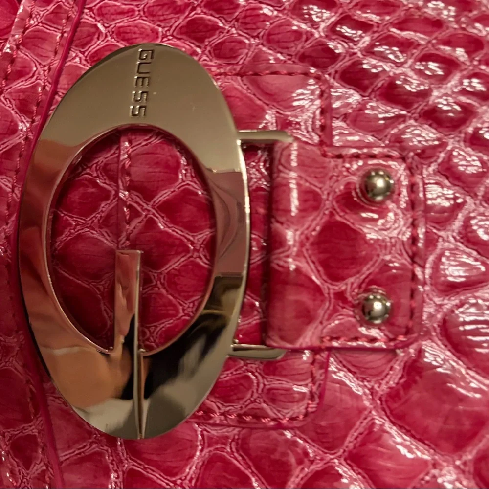 Guess Fuchsia Crocodile-Embossed Shoulder Bag - Picture 3 of 6